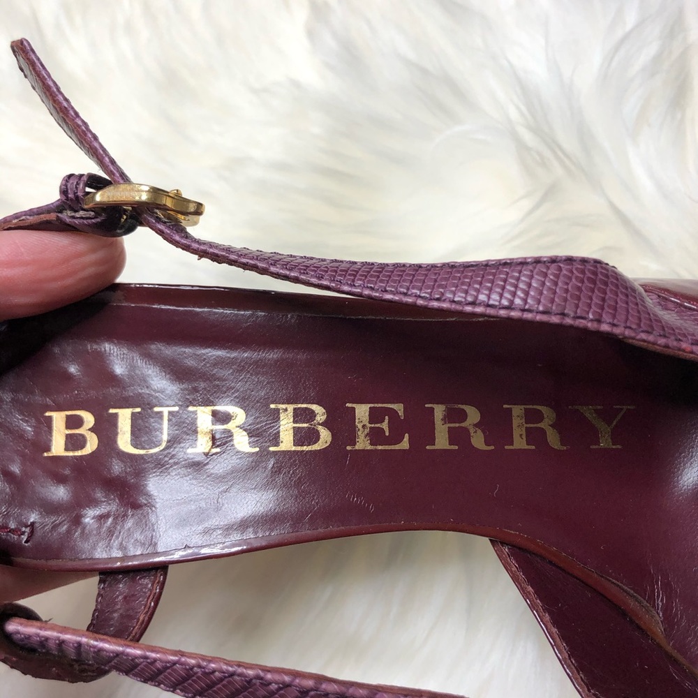Burberry | Burgundy Sling Back Peep Toe Heels 39 - Picture 9 of 9